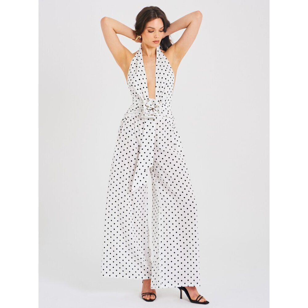 Oriana White Polka Dots Halter Jumpsuit - Picture 8 of 14
